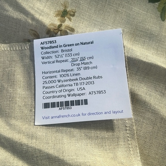 Two (2) large Anna French Botanical Print Linen Fabric samples. - Picture 8 of 10